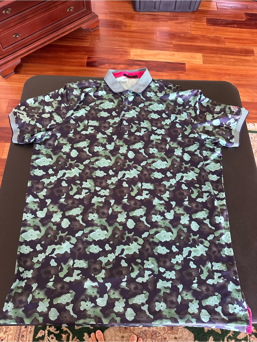 Greyson Golf Men's Polo Shirt in Black and Mint Green Floral Print Size XL